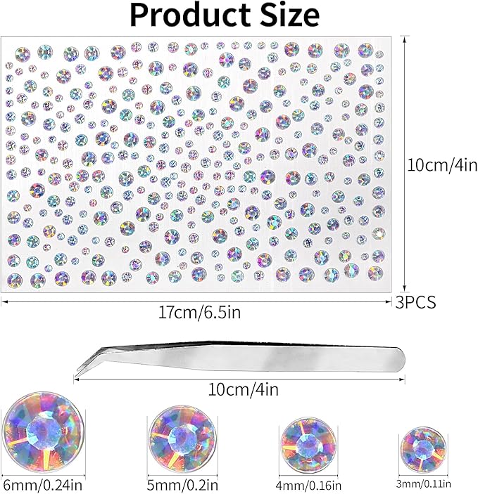 975PCS Gem Stickers Jewels for Crafts Rhinestone Stickers Face Gems Pearls for Makeup stick on Body Crystal Clear Crystal Decals 3/4/5/6MM Hair Nails Craft DIY Decor