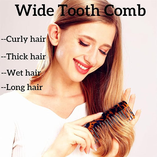 Fsmiling Hair Detangling Comb, Small Travel Purse Wide Tooth Pocket Comb for Thick Curly Wavy Hair, Acetate Hair Detangler Comb for Wet And Dry, 2 Pack