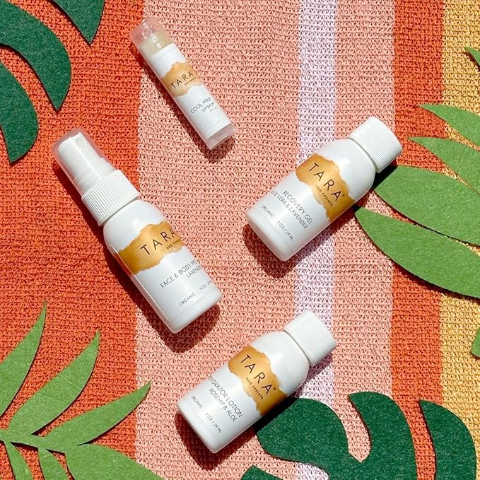 TARA Spa Therapy Sun Restore Travel Kit Bundle, Recovery Gel, Rehydrator Lotion, Lavender Face & Body Mist, Cool Mint Lip Balm