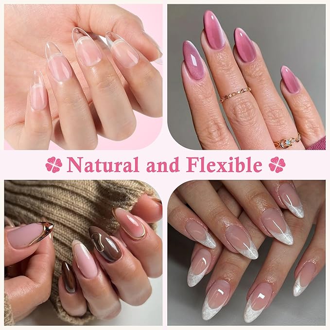 Almond Nail Tips: 240pcs Pointed Almond Soft Gel Nail Tips, Pre-shape Short Nails, Half Matte Full Cover Clear Acrylic Fake Press On Nails for Nail Extension Home Nail Art 12 Sizes Gelly Tips