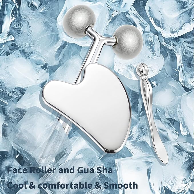 2Pcs Gua Sha Facial Tools Stainless Steel, Detailer GuaSha Set for Face Neck, Natural Skin Care Metal Gua Sha Lymphatic Drainage Face Massage Tool, Gift for Women (Heart Guasha Set)