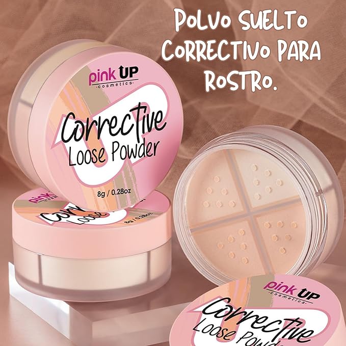 Pink Up | Corrective Loose Powder for Face | Mattifies and brightens without drying | Evens skin tone for all complexions | Baking Powder | Setting Powder | Warm | 8g | Model PKPT302