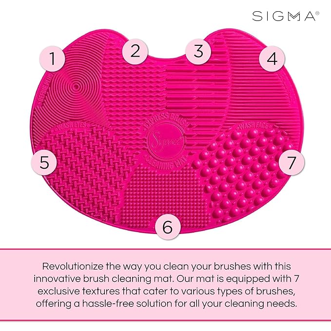 Sigma Beauty Makeup Brush Cleaner Mat – Sigma Spa Express Silicone Makeup Brush Cleaning Mat with Suction Cups for Cleaning Makeup Brushes, Compact Design Fit for Any Travel Makeup Kit (Pink)