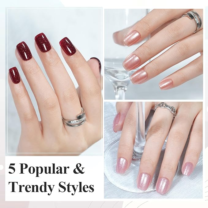 Press on Nails Short 5 Styles, Jofay Fashion 160Pcs Valentines Nails Red Press on Nails, Square Glitter Fake Nails with Designs, Reusable Glossy Acrylic False Nails Glue on for Women 16 Sizes