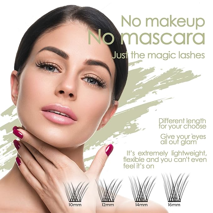 DIY Eyelash Extension, Glue Bonded Band Individual Lash 12 Clusters Natural Lashes Set, Home Eyelash Extension, C curl Lashes Pack (16MM-Natural)