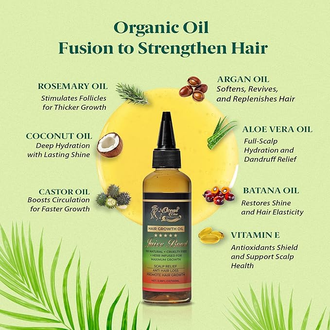 OCEAN VIEW DEEP WAVES POMADE Juice Boost- Hair Growth Oil & Scalp Serum – with Batana Oil, Rosemary & Castor – Argan, Vitamin E, Aloe Vera, Coconut – For Thinning Hair, 100ml