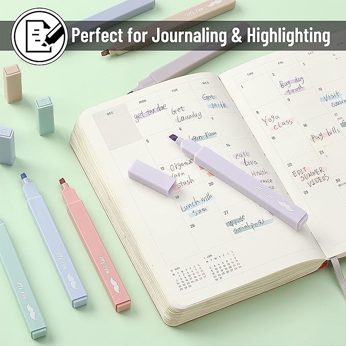 Mr. Pen Aesthetic Highlighters - 8 pcs Chisel Tip Morandi Colors No Bleed Bible Pastel Highlighter Set