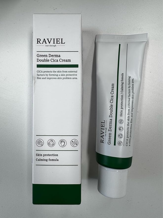 RAVIEL Green Derma Double Cica Cream | Redness relief & Skin Barrier Protection | Calming & Soothing, Deep Hydration Moisturizer for All Skin Types | Korean Skincare (1.7 fl oz, Pack of 1)