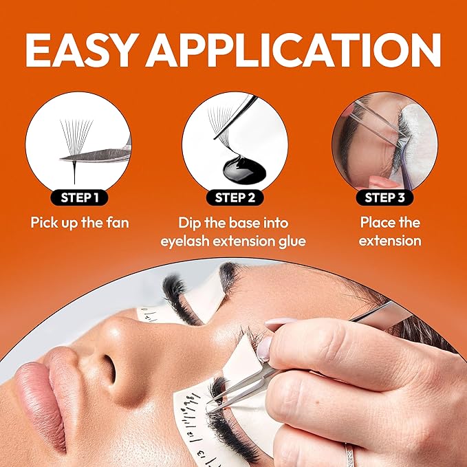 Eyesy Lash 448 Narrow Promade Fans - 10D 0.07mm Thickness CC Curl 9-15mm Mixed Lengths - Mega Volume Eyelash Extension Long Stem Narrow Premade Lash Fans Fluffy Pre Made Eyelash Extension Trays