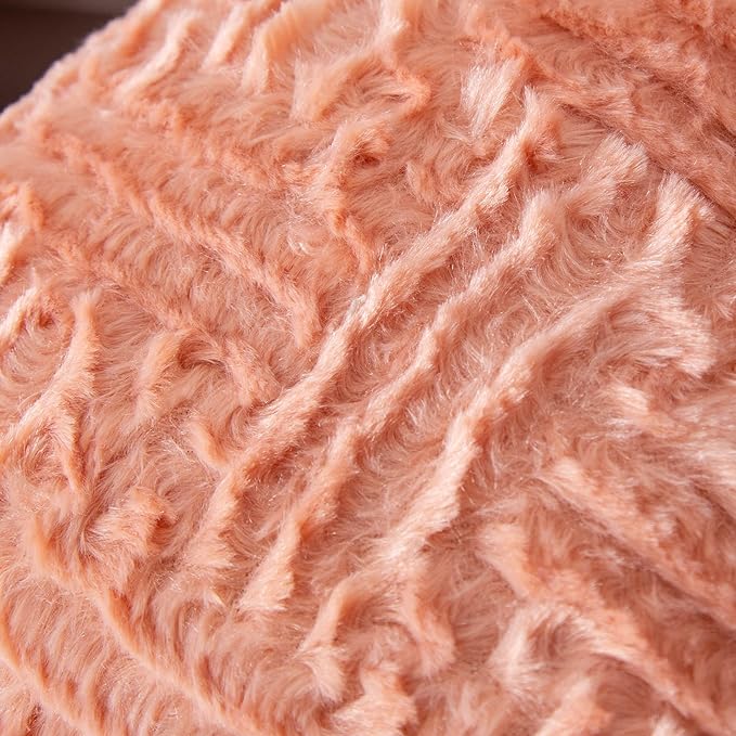 DaDalogy Bedding Faux Fur Ottoman Pouf Cover [NO Insert] - Rose Coral Baby Peach | Shiny Geometric Soft Cozy with Zipper - 1-Piece 18" x 18" x 18"