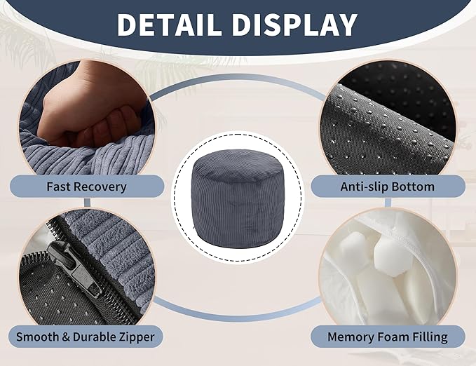 Pouf Ottoman Foot Stools with Foam Small Ottoman for Living Room Corduroy Ottomans Pouf 26x18 Floor Poufs Foot Rest for Chair Yellow Hassocks and Ottomans