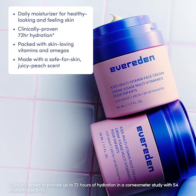 Evereden Kids Face Cream: Cool Peach, 1.7 oz. | Face Lotion | Clean and Non-Toxic Face Moisturizer | Multi-Vitamin Skin Care for Kids | Pack of 2