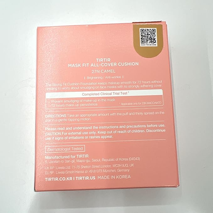 TIRTIR Mask Fit All Cover Pink Cushion Foundation | High coverage, Velvety Matte Finish, Lightweight, Flawless, Corrects Redness, Korean Cushion (#27N Camel, Full Size, 0.63 Fl Oz)