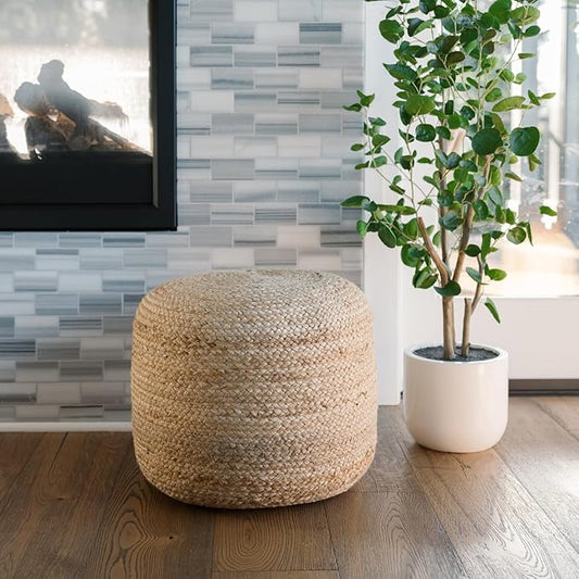 CG Hunter, Pouf Ottoman, Round Braided Natural Jute Ottoman Pouf for Living Room or Bedroom, Floor Chair, Foot Rest or Decorative Home Decor