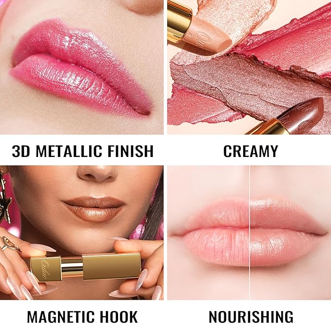 Oulac Orange Red Lipstick for Women with Metallic 3D Shine Lightweight Hydrating Formula, High Impact Lip Color, Vegan Beauty, Full Coverage Lip Makeup, Christmas Gifts for Women, Dangerous(02)