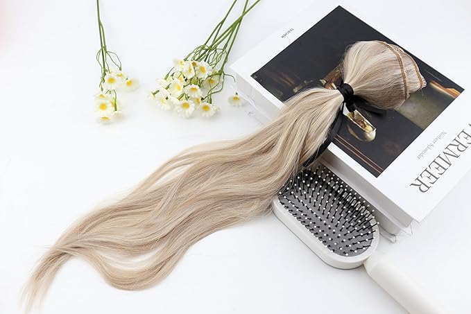 Full Shine Ash Blonde Hair Extensions 3 Pcs 60 G Highlight Ash Blonde Human Hair Clip in Extensions 12 Inch Clip in Human Hair Extensions for Highlights