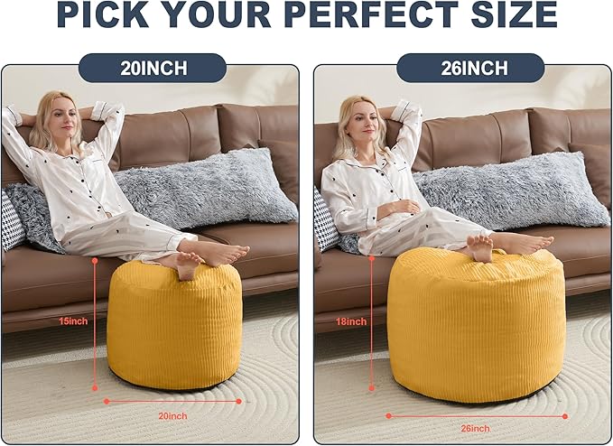 Pouf Ottoman Foot Stools Ottoman with Foam Small Corduroy Ottomans for Living Room Ottomans Pouf 20x15 Floor Poufs Foot Rest for Office Chair Yellow Foot Stool Small