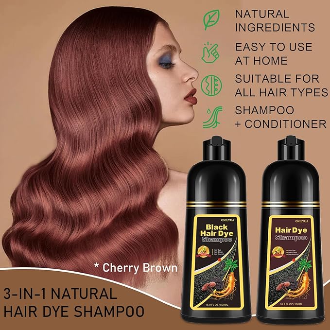 Cherry Brown Hair Dye Shampoo 3 in 1, Magic Reddish Brown Color Shampoo for Women Men, Instant Hair Dye Shampoo Colors Hair in Minutes, Color Shampoo Hair Dye, Natural Formula for All Hair Types