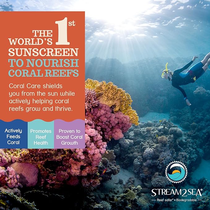 Stream2Sea Coral Care - Reef Safe Sunscreen SPF 30 Travel Size - First Reef-Approved Natural Mineral Sun block Boosts Coral Growth Water resistant- Non-Toxic, Biodegradable, Eco-Friendly Sunscreen