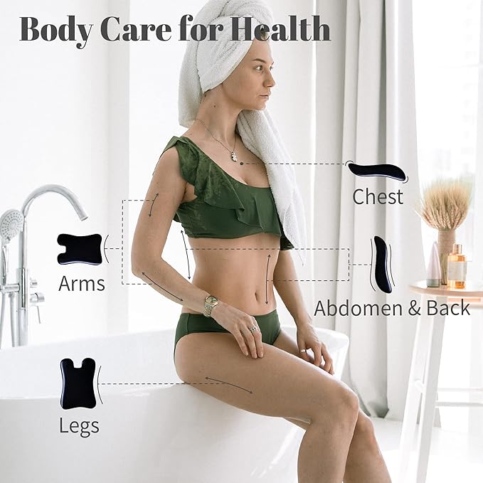 Rena Chris Guasha Massage Tool, 4 Pcs Gua Sha Facial Tool, Guasha Board for SPA Acupuncture Therapy Trigger Point Treatment, Gua Sha Scraping Massage Tool（Black）