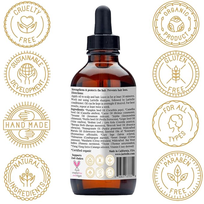 Laritelle Organic Hair Growth Set | Shampoo 16 oz + Conditioner 16 oz + Hair Loss Treatment 4 oz | Argan Oil, Rosemary, Palmarosa & Orange | NO GMO, Sulfates, Gluten, Alcohol, Parabens, Phthalates