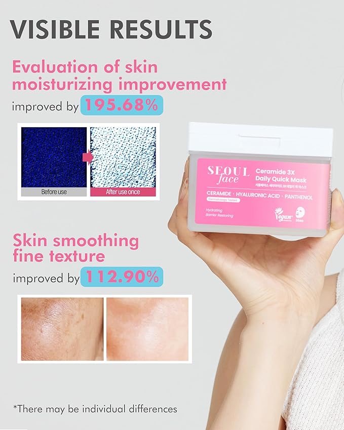 DERMAL Seoul Face Ceramide 3X Daily Quick Mask 36 Sheet – Korean Skincare Vegan Tencel Facial Masks - Intensive Moisturizing, Elasticity Mask Sheets with Hyaluronic Acid, Panthenol, Adenosine