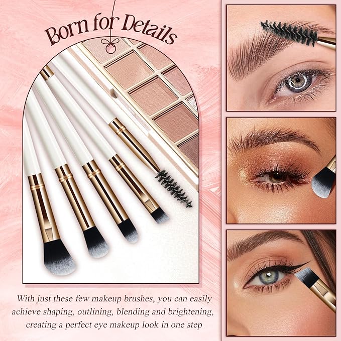 Makeup Brush Set, Premium Synthetic 10 PCS Makeup Brushes, Travel Makeup Brush Set with Soft Hairs, Makeup Brushes Set Professional for Blush, Eyeliner, Eyeshadow, Concealer, and Foundation (White)