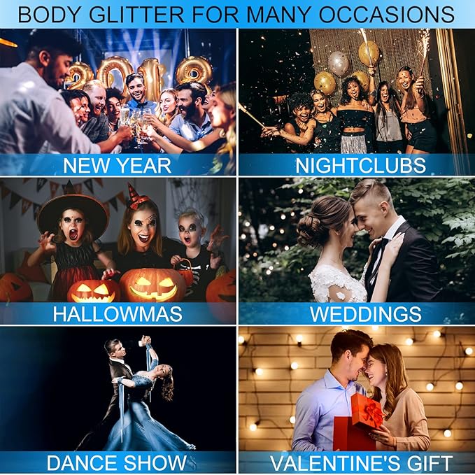 Holographic Face Glitter Gel Body Shimmer Makeup for for Hair, Face, Clavicle, Arm, Nail, Eyeshadow, Long Lasting Waterproof Mermaid Sequins Party Glitter for Rave Festival, 1.35oz (Luminous Blue)