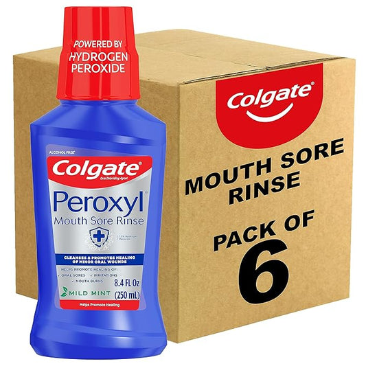 Colgate Peroxyl Antiseptic Mouth Sore Rinse, Alcohol Free, 1.5% Hydrogen Peroxide, Mild Mint, 8.45 Ounce (Pack of 6)