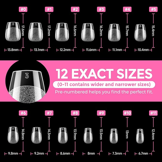 UNA GELLA Extra Short Coffin Nail Tips: XS 216pcs Pre-shape Press on Nails Extra Short Coffin Gel Tips Full Cover Acrylic Fake False Nails Extension 12 Sizes Gelly Tips