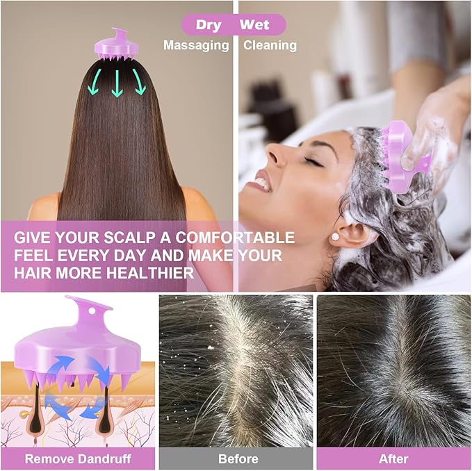 URTHEONE Hair Scalp Massager Shampoo Brush,Soft Silicone Hair Brush for Wet Dry Oily Curly Straight Thick Thin Rough Long Short Natural Men Women Kids Pets Hair Care Tools(Lilac Violet)