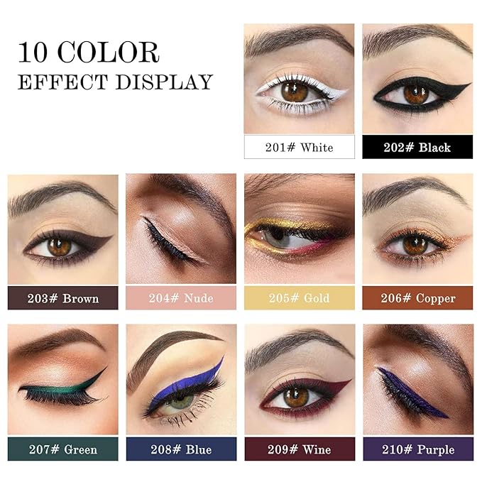 MAEPEOR Gel Eyeliner 10 Colors Smooth Cream Matte Eyeliner Gel Longlasting Waterproof and Smudgeproof High Pigment Eyeliner with Brush (01 White)