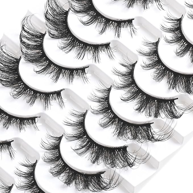 FARRED Fox Eye Lashes Natural False Eyelashes Wispy Mink Cat Eye Lash Fluffy Wispies Eyelash Natural Look 10 Pairs Fake Lashes Pack Volume Lash Strips Pestañas (Z08|8-16MM)