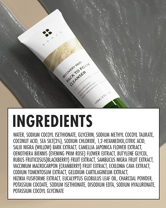 BRMUD Relief Mud Pack to Foam Cleanser - 2-in-1 Purifying & Hydrating Korean Foaming Clay Mask Facial Cleanser for Pore & Sebum Control - Makeup Cleansing Face Wash Korean Skincare (3.71 fl oz)