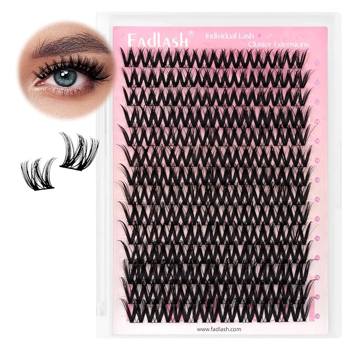 FADLASH Lash Clusters Natural Eyelash Clusters 12-18mm DIY D Curl Cluster Eyelash Extensions Reusable Individual Lashes with Soft Thin Band for Self Use (SBD006, 12-18mm)