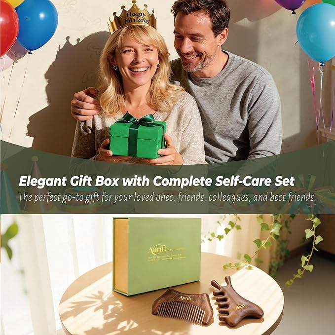 Wooden Gua Sha Tool & Massage Comb Set - 4-in-1 Face Gua Sha and Scalp Massager for Relaxation, Jawline Sculpting & Body Massage, Natural Self-Care Beauty Gift Set for Women, King Wood