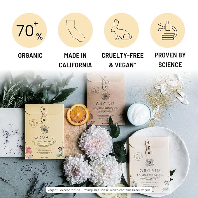 ORGAID Organic Sheet Mask | Made in USA (Vitamin C & Revitalizing, pack of 4)