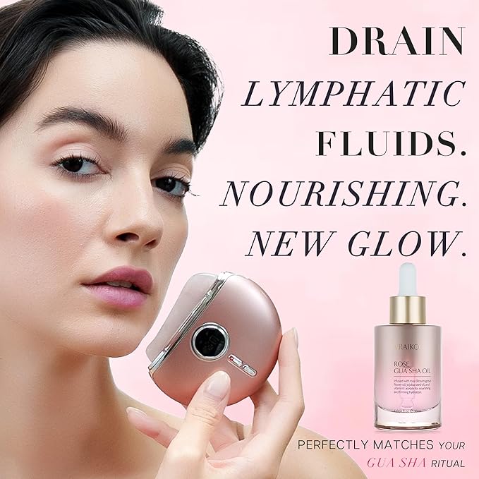 VRAIKO Gua Sha Face Oil Serum | Rosa Rugosa Flower & Jojoba Seed Oil Product | Detox, Plump, Anti-Oxidant, Soothing | Nourish, Cruelty Free, Natural, 1 fl oz