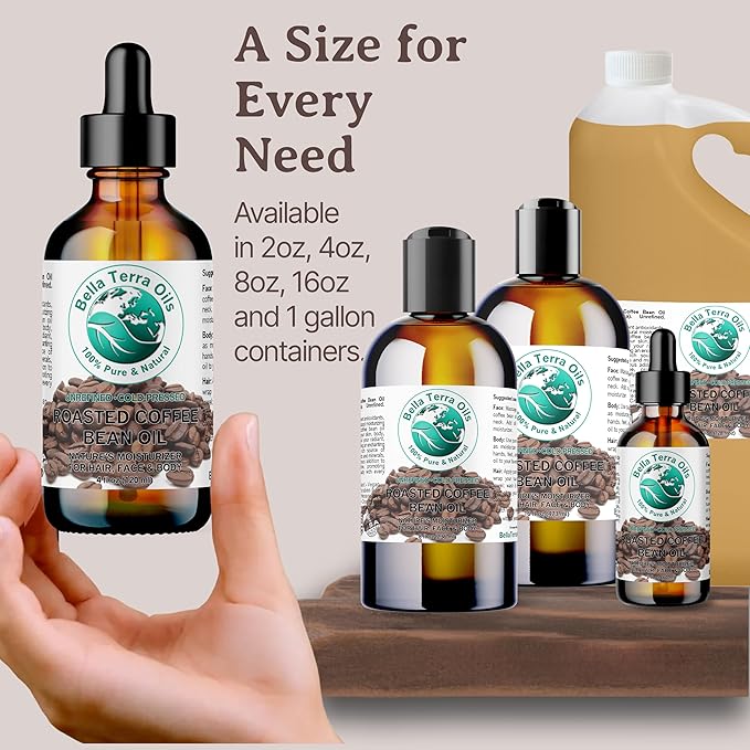 Bella Terra Oils - Roasted Coffee Bean Oil 4 oz - Dive into The Heart of Coffee Extract, Boosted with Essential Fatty Acids, A Luxurious Experience