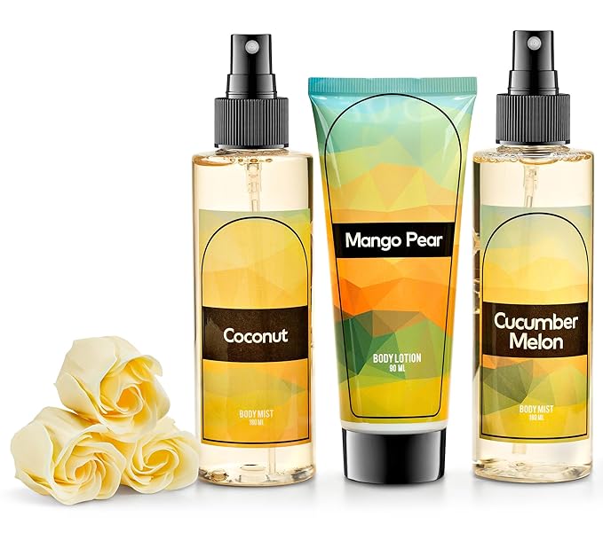 Fine Fragrance Body Mist & Body Splash Gift Set – Luxury Self-Care Combo for Women and Girls (Coconut, Cucumber, Mango Pear, Rose Soap) Mother’s Day Gift for Mom