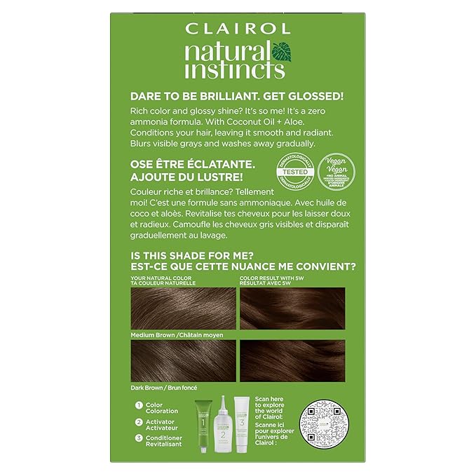 Clairol Natural Instincts Demi-Permanent Hair Dye, 5W Medium Warm Brown Hair Color, Pack of 1