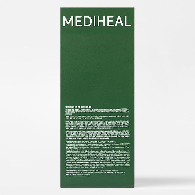 Mediheal Teatree Calming Ampoule Cleanser Special Set (6.76 fl oz + 1.69 fl oz) - Moisture and Calming Synergy with Teatree & Ectoin