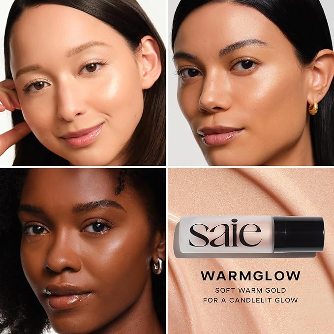 Saie Dewy Glow Duo - Dew Liquid Blush Lady (.40 oz), Mini Glowy Super Gel Warmglow (.5 oz) - Radiant Cheek Tint & Illuminating Primer for a Natural, Lit-From-Within Finish