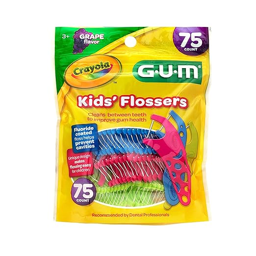 GUM Crayola Kids Flossers with Fluoride - Designed for Little Hands - Fun Grape Flavor - Easy to Use Kids Floss Picks for Children Ages 3+, 75 ct