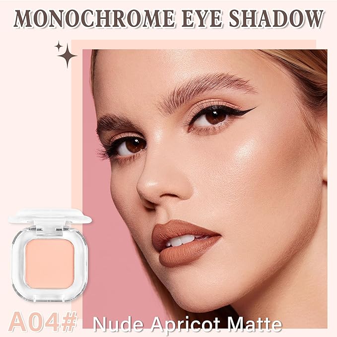 Nude Matte Single Eyeshadow Makeup Powder Palette，High Pigment Blendable Formula Eye Make-up for Women，Neutral Eye Shadow，sombras para ojos，Longwear Waterproof，Vegan & Cruelty-Free，Eyeshadow Gift