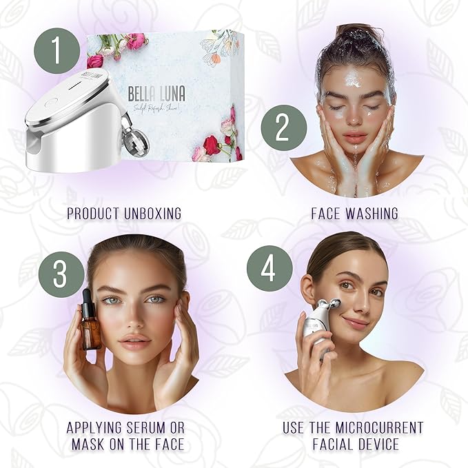 5-in-1 Microcurrent Facial Device for Face Tightening, Lifting & Wrinkle Reduction – Non-Invasive Anti Aging Tool, Jawline Shaper & Skin Lifting Face Sculpting Device for At-Home Skincare