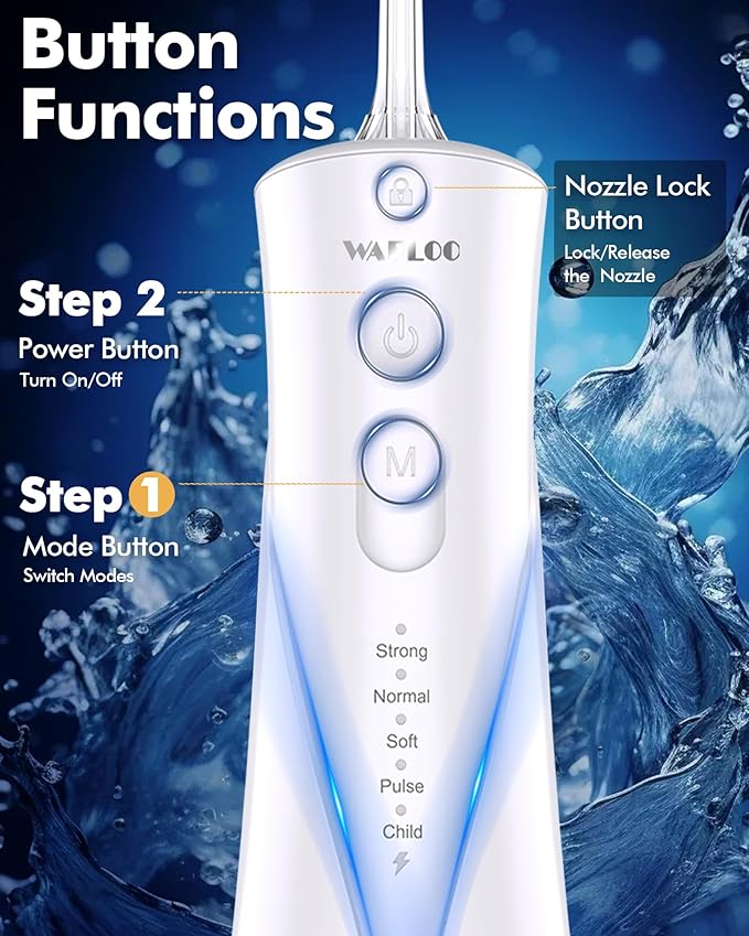 Water Flossers for Teeth - 5 Modes, 6 Flossing Tips, Rechargeable Cordless Portable 300ML Larger Tank Electric Waterflosser Cleaner IPX7 Waterproof Floss Cleaning Teeth Pick for Home Travel