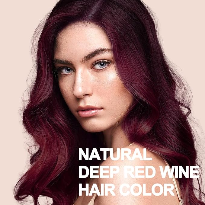 Natural Dark Wine Red Hair Dye Shampoo, 3 IN 1 Burgundy Hair Dye Shampoo, Wine Red Hair Nourishing & Dyeing for Men Women Colors in Minutes, Instant Red Hair Dye for All Hair Types（Dark wine red）