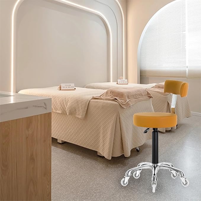 Swivel Rolling Stool Round Chair,Thick Sturdy Padding,Adjustable Stool with Wheels for Doctor,Medical,Massage Salon,Office,Shop(Camel) (Black,with Back)