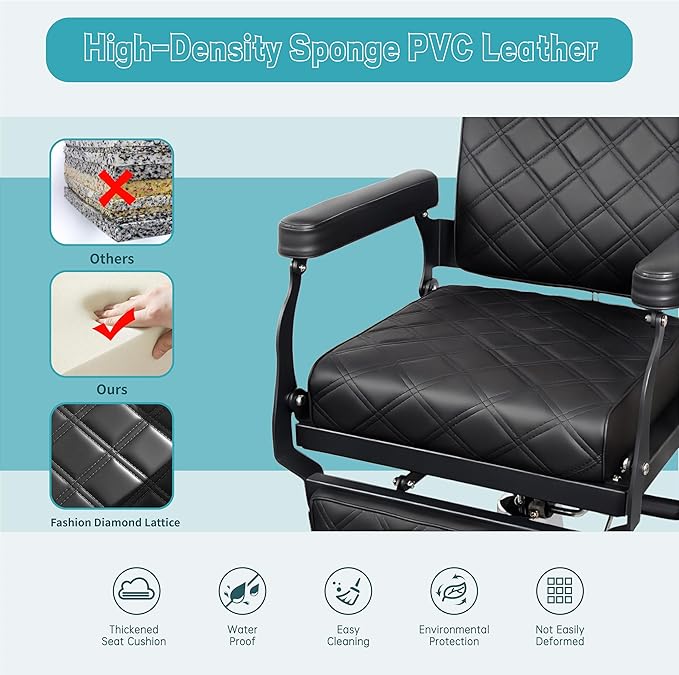 Barber Chair Hair Salon Chair,Heavy Duty 700 LBS, for Hair Stylist Barber Beauty Tattoo Massage(Black Black)